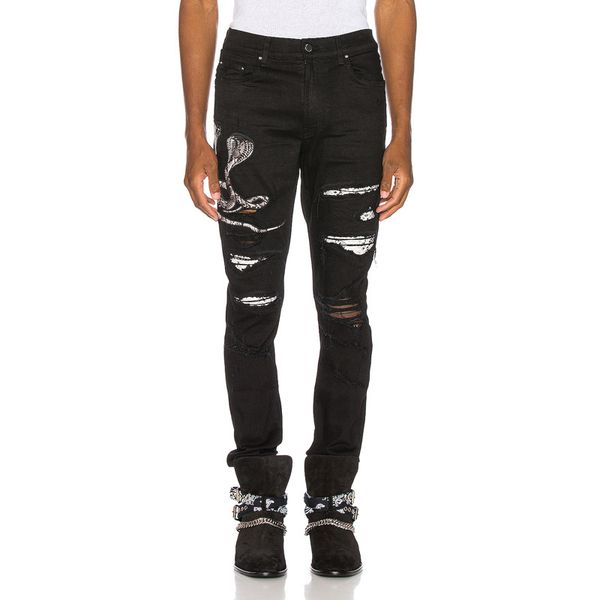 2020 fashion high street fashion jeans men tide black cobra embroidery hole amiri punk slim feet pants size 28-40, Blue
2020 fashion high street fashion jeans men tide black cobra embroidery hole amiri punk slim feet pants size 28-40, Blue
