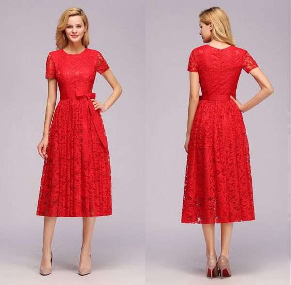 2020 tea length short sleeves evening dresses burgundy full lace sash jewel neck zipper back cocktail party gown designer cps1154, Black;red
2020 tea length short sleeves evening dresses burgundy full lace sash jewel neck zipper back cocktail party gown designer cps1154, Black;red