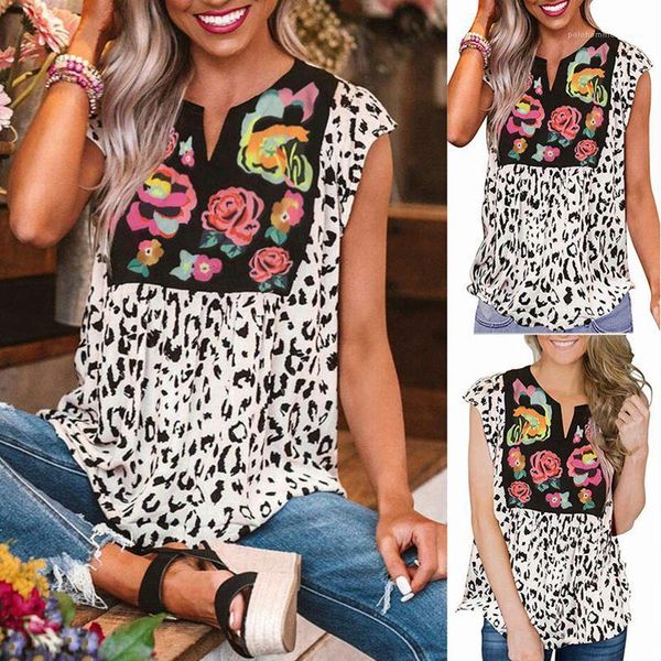 neck casual sleeveless tshirt famale summer clothes ladies flower leopard stitching tshirt v, White
neck casual sleeveless tshirt famale summer clothes ladies flower leopard stitching tshirt v, White
