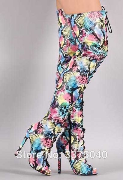 rainbow python lace-up woman long boot colorful snakeskin print leather over-the-knee sandal boots cross-tied motorcycle boots, Black
rainbow python lace-up woman long boot colorful snakeskin print leather over-the-knee sandal boots cross-tied motorcycle boots, Black