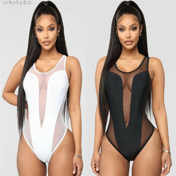 

new women's one piece monokini swimsuit swimwear plunge bodysuit leotard, Black;white