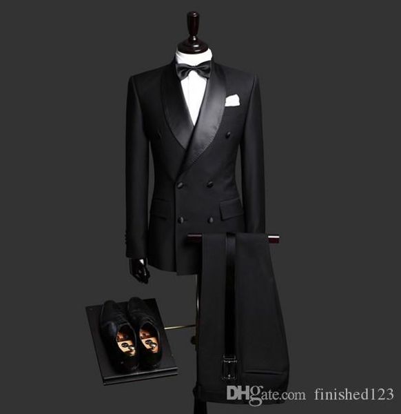 side vent double breasted black wedding groom tuxedos shawl lapel groomsmen mens dinner blazer suits (jacket+pants+tie) no:1849, Black;gray
side vent double breasted black wedding groom tuxedos shawl lapel groomsmen mens dinner blazer suits (jacket+pants+tie) no:1849, Black;gray