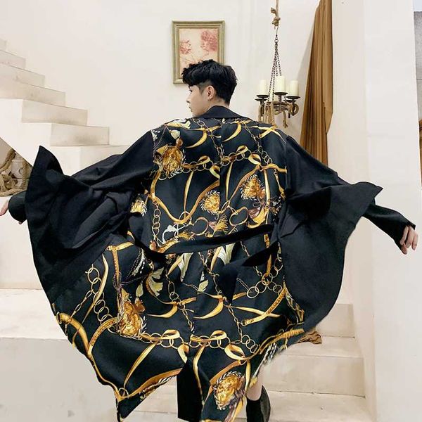 long section trench coat punk style stitching cloak personality loose coat, Tan;black
long section trench coat punk style stitching cloak personality loose coat, Tan;black