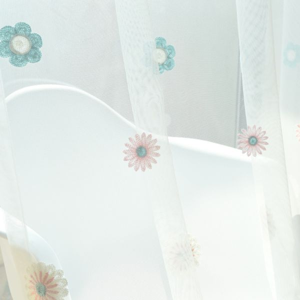 idyllic tiny flowers window drpes for balcony fresh blue pink dasiy flower embroidered curtain tulle for living room my178#30