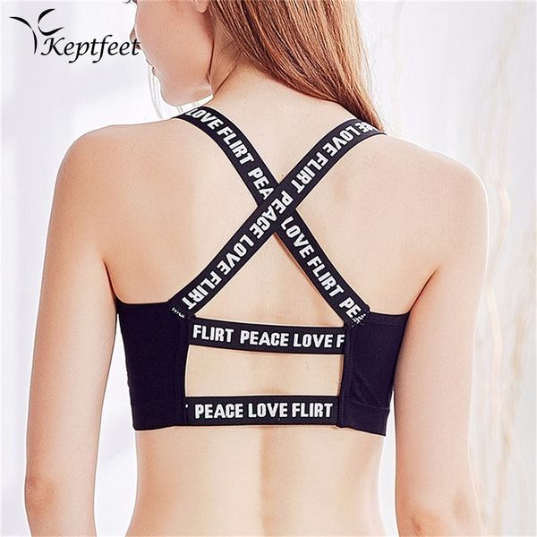 yoga sports bra running vest with letters printed shoulder straps bras hollow out cross back lines exercise fitness bra top, White;black
yoga sports bra running vest with letters printed shoulder straps bras hollow out cross back lines exercise fitness bra top, White;black