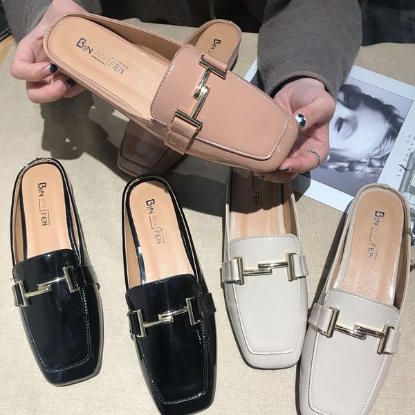 design closed square toe cozy slippers women japanned leather lazy shoes 2 styles metal chains decoration zapatos mujer, Black
design closed square toe cozy slippers women japanned leather lazy shoes 2 styles metal chains decoration zapatos mujer, Black