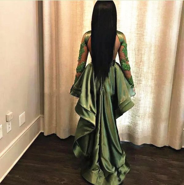 high neck long sleeves high low prom dresses with appliques open back cute party dresses semi, Black
high neck long sleeves high low prom dresses with appliques open back cute party dresses semi, Black