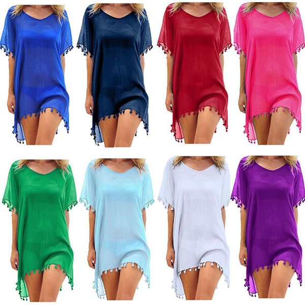 10 colors women summer beach dress 2018 new lady tassel ball loose bikini cover up pure swimwear cover up bathing suit, Blue;gray
10 colors women summer beach dress 2018 new lady tassel ball loose bikini cover up pure swimwear cover up bathing suit, Blue;gray