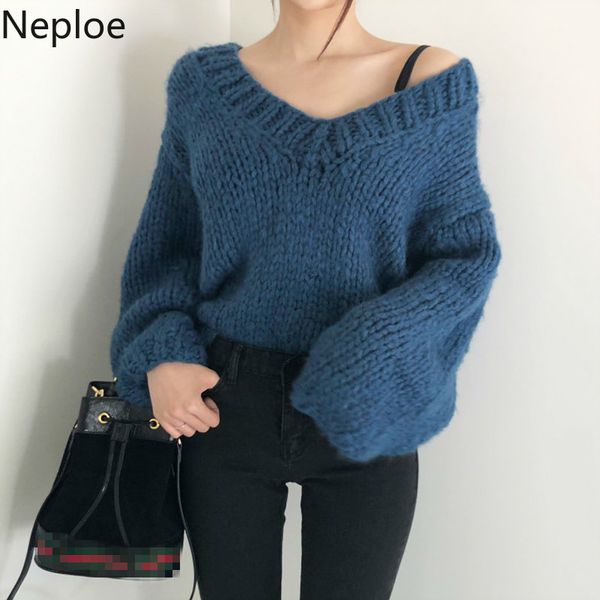 neploe korean ins v neck pullover knit sweater women retro loose batw design long sleeve pull femme thicked winter sueter 47717, White;black
neploe korean ins v neck pullover knit sweater women retro loose batw design long sleeve pull femme thicked winter sueter 47717, White;black