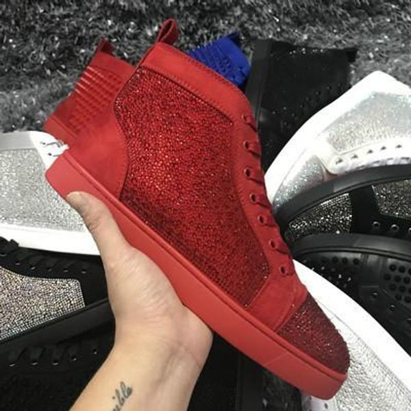 wholesale famous designer brand for men gold silver rhinestone red bottom sneakers lovers genuine leather high casual flats shoes m603, Black
wholesale famous designer brand for men gold silver rhinestone red bottom sneakers lovers genuine leather high casual flats shoes m603, Black