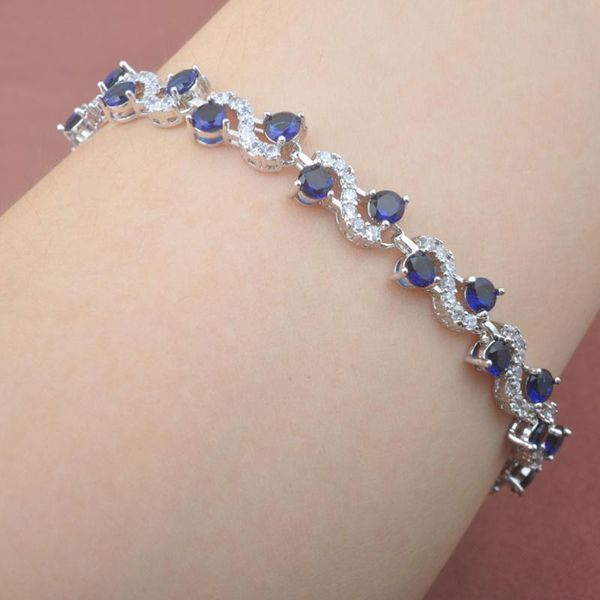 link, chain blue crystal link bracelet for women silver color wedding jewelry zirconia bangle 7-8 inch 2021 fashion os0215, Black
link, chain blue crystal link bracelet for women silver color wedding jewelry zirconia bangle 7-8 inch 2021 fashion os0215, Black