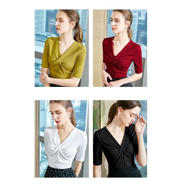 2020 spring and summer new european and american women's explosion models v-neck solid color pleated stitching mid-sleeved t-shirt girl, White
2020 spring and summer new european and american women's explosion models v-neck solid color pleated stitching mid-sleeved t-shirt girl, White