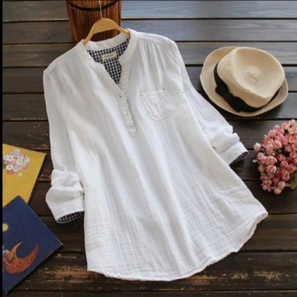 2020 spring spring new women white vintage long-sleeved stand collar cotton linen career blouses mori girl shirt z916
2020 spring spring new women white vintage long-sleeved stand collar cotton linen career blouses mori girl shirt z916