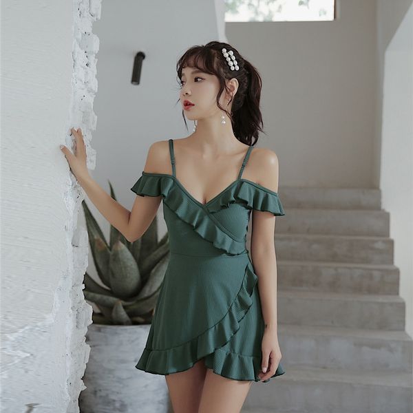 female 2019 one-piece bikini swimsuit straps lotus leaf skirt bikini women's spring swimsuit, White;black
female 2019 one-piece bikini swimsuit straps lotus leaf skirt bikini women's spring swimsuit, White;black
