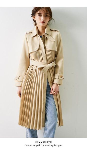 women trench lapel temperament british style lace-up pleated women's trench coat, Tan;black
women trench lapel temperament british style lace-up pleated women's trench coat, Tan;black