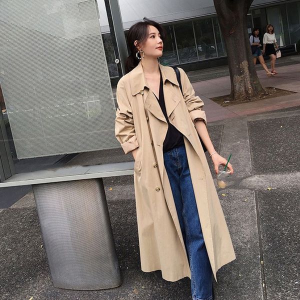 women autumn long sleeve double breasted long trench coat female pocket khaki windbreaker, Tan;black
women autumn long sleeve double breasted long trench coat female pocket khaki windbreaker, Tan;black