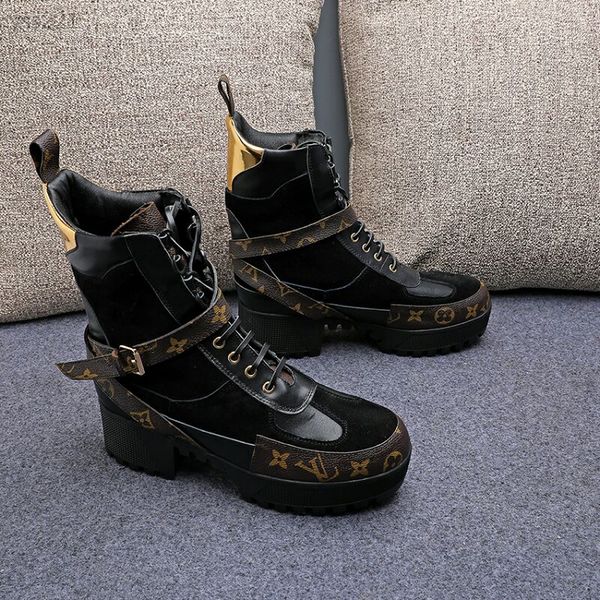 new color matching lace-up martin boots 2019 thick bottom waterproof heel casual women's boots high heel women's short boots singl, Black
new color matching lace-up martin boots 2019 thick bottom waterproof heel casual women's boots high heel women's short boots singl, Black