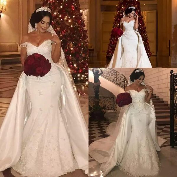 african 2020 off the shoulder mermaid wedding dresses overskirts lace appliques beaded plus size wedding dress bridal gowns custom made, White
african 2020 off the shoulder mermaid wedding dresses overskirts lace appliques beaded plus size wedding dress bridal gowns custom made, White