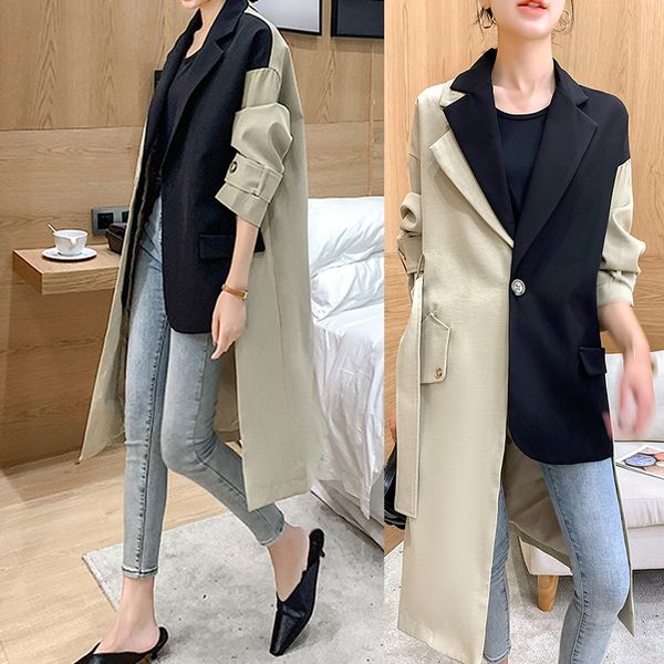 autumn 2019 long suit patchwork color individuality casual korean version of loose over the knee british style trench coat, Tan;black
autumn 2019 long suit patchwork color individuality casual korean version of loose over the knee british style trench coat, Tan;black