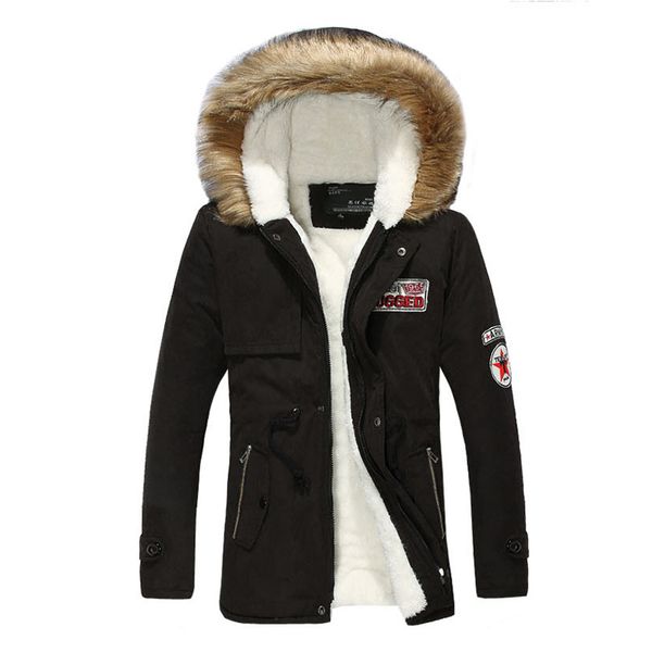 thicken parker coat men's 2019 winter jacket men's coat jacket men and women couples lamb fur hoodies, Black
