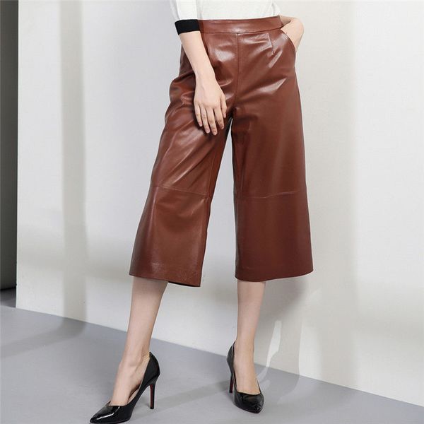 2019 autumn winter women's real leather wide-leg pants fashion women sheepskin high-waist leather capri pants a838, Black;white
2019 autumn winter women's real leather wide-leg pants fashion women sheepskin high-waist leather capri pants a838, Black;white