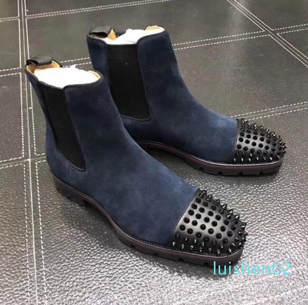 fashion luxury men boots red bottom design men ankle boots low heels genuine leather suede with rivets melon spikes short knight l02 l02, Black
fashion luxury men boots red bottom design men ankle boots low heels genuine leather suede with rivets melon spikes short knight l02 l02, Black