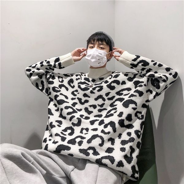 men's sweaters autumn/winter 2019 new slim black and white print long-sleeve sweaters loose casual personality young men's wear, White;black
men's sweaters autumn/winter 2019 new slim black and white print long-sleeve sweaters loose casual personality young men's wear, White;black