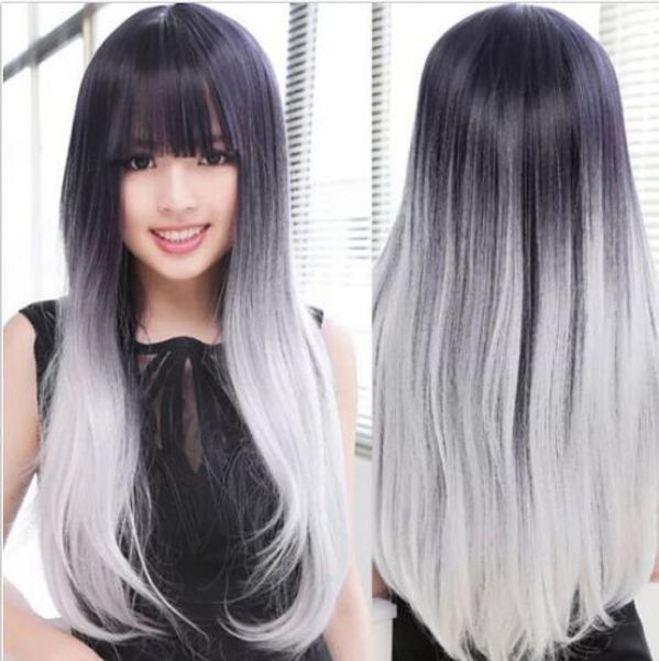 white wig women long straight wavy hair cosplay anime full wigs, Black 
white wig women long straight wavy hair cosplay anime full wigs, Black