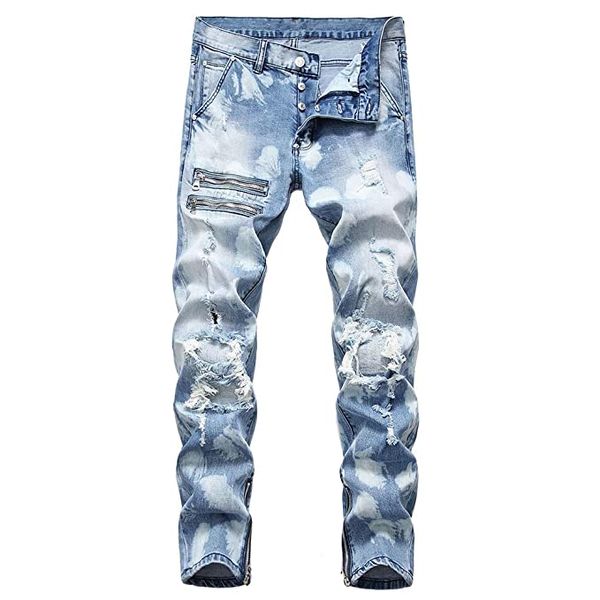 men's jeans ripped skinny stretch distressed destroyed washed blue zipper denim pants fashion casual for men
men's jeans ripped skinny stretch distressed destroyed washed blue zipper denim pants fashion casual for men