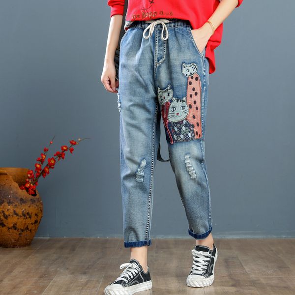 women's jeans women loose cartoon patchwork elastic waist pants female casual ripped bleached ladies scratched denim trousers 2021, Blue
women's jeans women loose cartoon patchwork elastic waist pants female casual ripped bleached ladies scratched denim trousers 2021, Blue