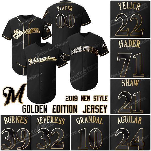 Milwaukee Custom Brewers Jerseys 2019 Golden Edition Christian Yelich Jersey Travis Shaw Jesus Aguilar Lorenzo Cain Josh Hader Robin Yount
Milwaukee Custom Brewers Jerseys 2019 Golden Edition Christian Yelich Jersey Travis Shaw Jesus Aguilar Lorenzo Cain Josh Hader Robin Yount