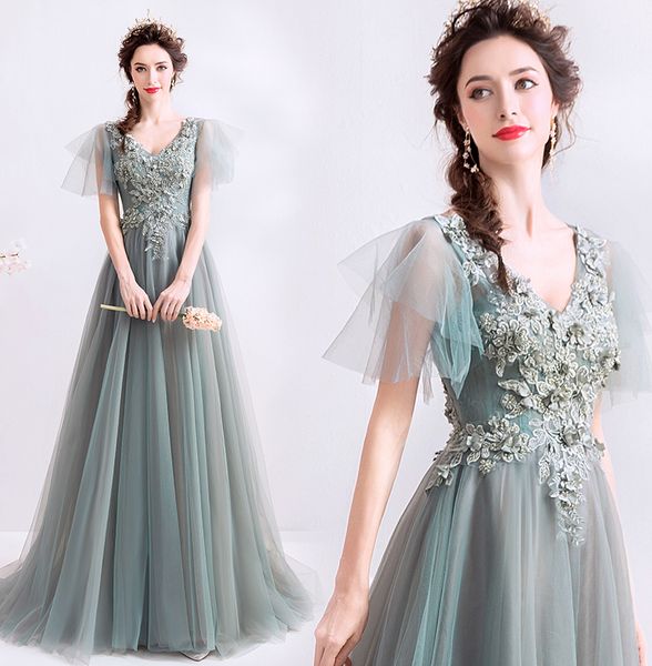 floral prom dresses lace applique short sleeves a-line dar green empire waist beads long evening gowns vestido de formatura, White;black
floral prom dresses lace applique short sleeves a-line dar green empire waist beads long evening gowns vestido de formatura, White;black