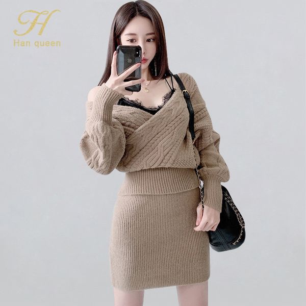 h han queen stretch knitted 2 pieces set women v-neck pullover sweaters and pencil bodycon skirts 2020 spring casual skirt suits, White;black
h han queen stretch knitted 2 pieces set women v-neck pullover sweaters and pencil bodycon skirts 2020 spring casual skirt suits, White;black
