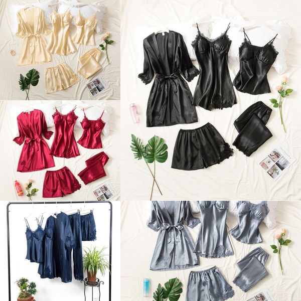 pajamas pajamas women's summer ice silk autumn long sleeve thin women's nightgown five-piece suit, Blue;red
pajamas pajamas women's summer ice silk autumn long sleeve thin women's nightgown five-piece suit, Blue;red