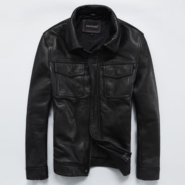 men's autumn genuine leather jacket cow leather short lapels thickening slim motorcycle leather jacket male, Black
men's autumn genuine leather jacket cow leather short lapels thickening slim motorcycle leather jacket male, Black