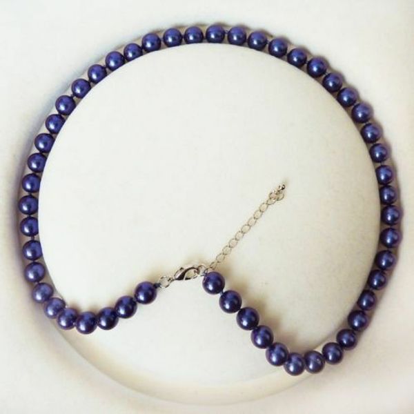 hand knotted 8mm round blue shell pearl fashion necklace 18, Silver
hand knotted 8mm round blue shell pearl fashion necklace 18, Silver