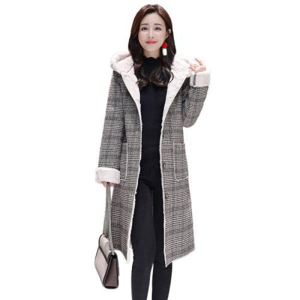 women's wool & blends womens hooded cap medium long plaid coats 2021 wintre fashion single row buckle furring thickening woollen cloth, Black
women's wool & blends womens hooded cap medium long plaid coats 2021 wintre fashion single row buckle furring thickening woollen cloth, Black