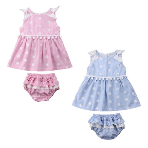 6m-3t toddler infant kids baby girls clothes set floral lace dress underpants shortscute outfits summer, Pink;blue