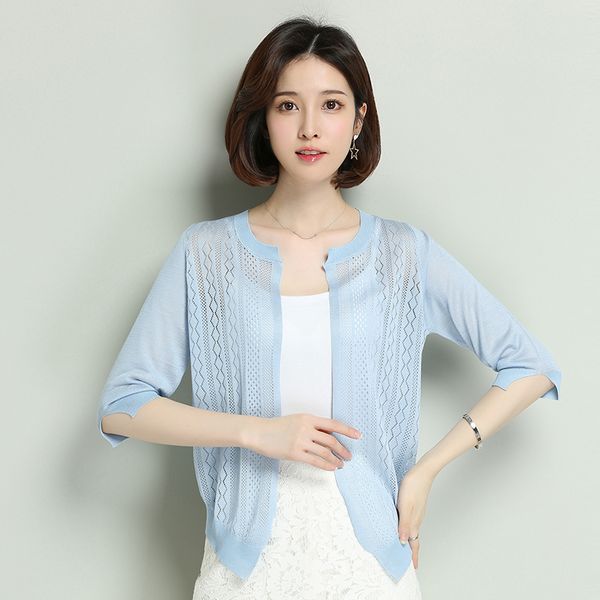 women cardigan thin hollow knitwear summer see through lady knit coat outwear sun protection shirt, White
women cardigan thin hollow knitwear summer see through lady knit coat outwear sun protection shirt, White