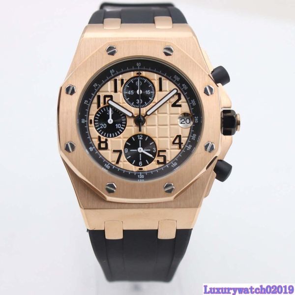new men quartz royal oak offshore chronograph rose gold dial black rubber strap floding clasp watches dial mens sports wristwatches, Slivery;brown
new men quartz royal oak offshore chronograph rose gold dial black rubber strap floding clasp watches dial mens sports wristwatches, Slivery;brown