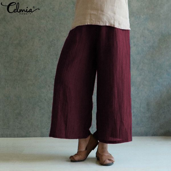 celmia retro cotton linen pants women elastic waist wide leg pants 2019 fashion solid casual loose summer long trouser plus size, Black;white
celmia retro cotton linen pants women elastic waist wide leg pants 2019 fashion solid casual loose summer long trouser plus size, Black;white
