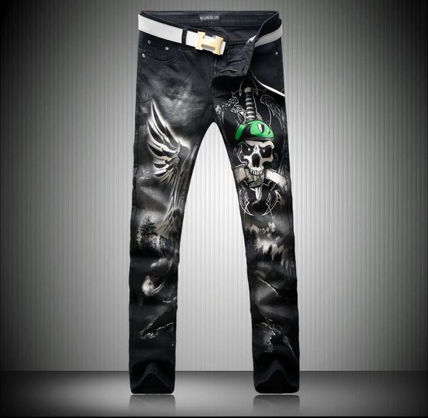 men's jeans 3d print men black skull pattern casual stretch denim pants slim fit skinny fashion brand punk style, Blue
men's jeans 3d print men black skull pattern casual stretch denim pants slim fit skinny fashion brand punk style, Blue