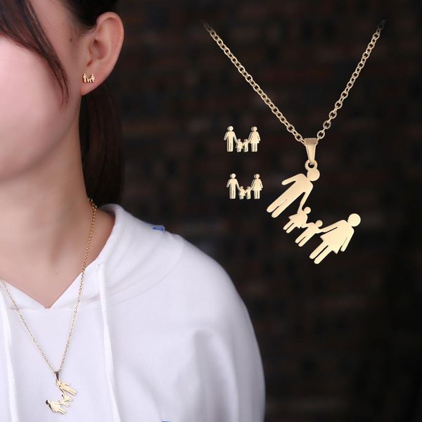rinhoo family jewelry set gift gold family of three couple pendant necklace earrings new design jewelry for girlfriend, Silver
rinhoo family jewelry set gift gold family of three couple pendant necklace earrings new design jewelry for girlfriend, Silver