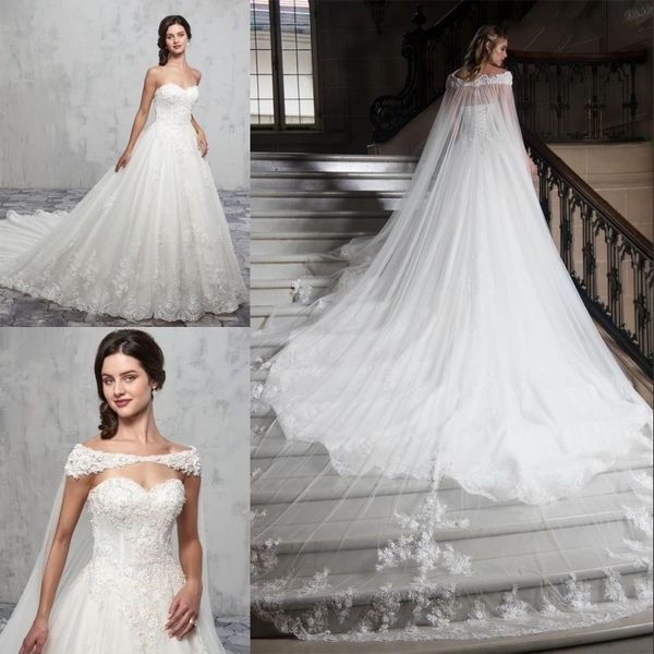 sweetheart bridal dress with detachable cape tulle over lace wedding ball gown corset bodice floral lace beading appliques royal train, White
sweetheart bridal dress with detachable cape tulle over lace wedding ball gown corset bodice floral lace beading appliques royal train, White