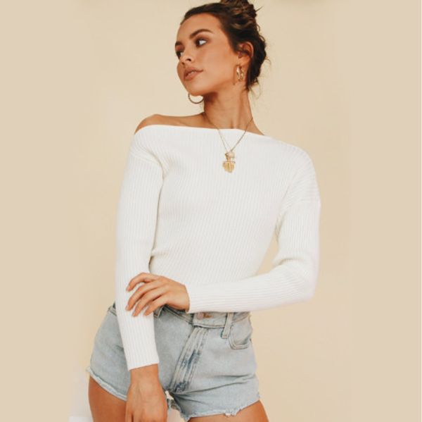 women's autumn warm boat collar open back sweater slim long sleeve pullover jumper elegant party streetwear clothes, White;black
women's autumn warm boat collar open back sweater slim long sleeve pullover jumper elegant party streetwear clothes, White;black