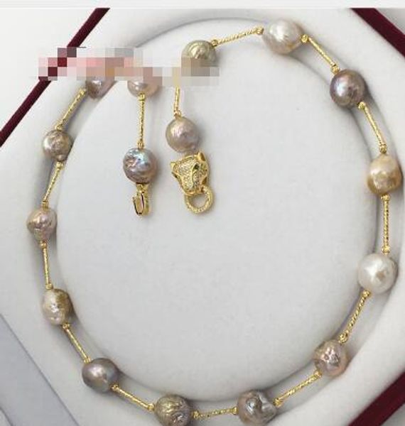 new natural freshwater culture multicolor edison nucleus irregular pearl necklace leopard head clasp, Silver
new natural freshwater culture multicolor edison nucleus irregular pearl necklace leopard head clasp, Silver