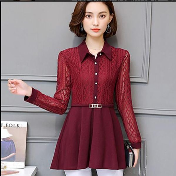 long sleeve chiffon shirt fashion 2020 women blouse elegant female mesh stitching lace e291, White
long sleeve chiffon shirt fashion 2020 women blouse elegant female mesh stitching lace e291, White