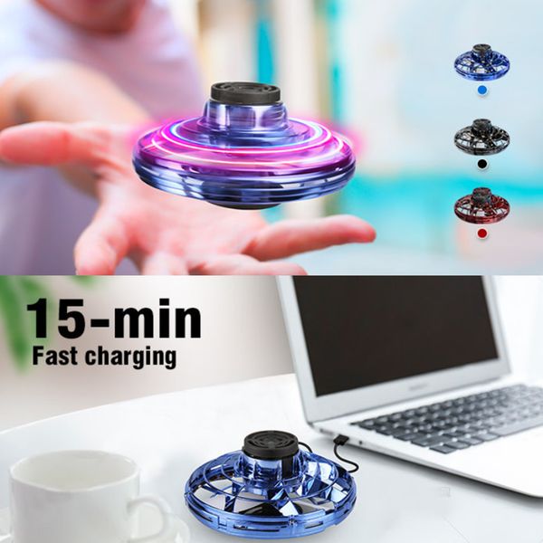 

original flynova ufo spinners most hand flying spinner mini led drone saucer lights spinning toys decompression children gift 100% authentic