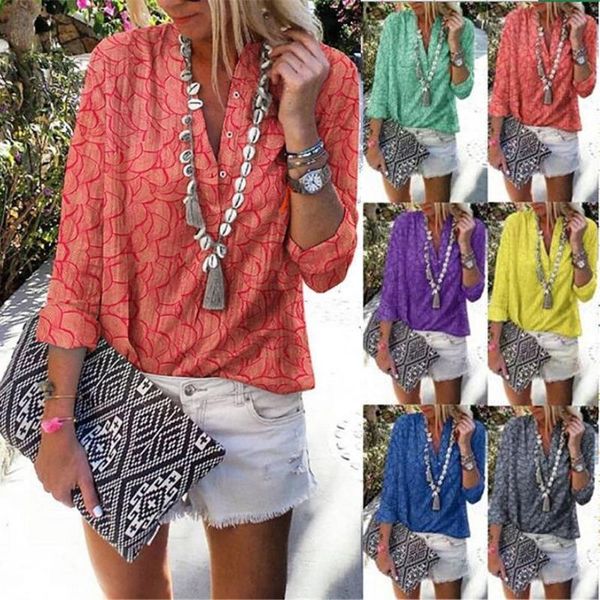 high women printed shirt blouse 3-button stand collar long-sleeved casual summer beach dsm, White
high women printed shirt blouse 3-button stand collar long-sleeved casual summer beach dsm, White