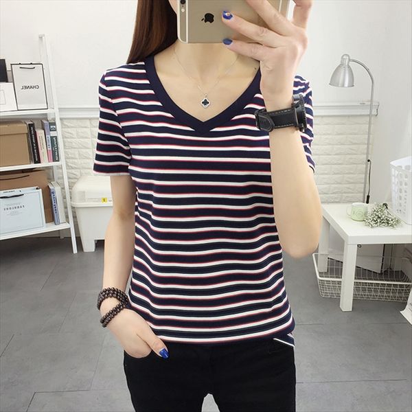 striped t-shirt jacket short-sleeved slim women's 2020 cotton short jacket women's loose half-sleeved t-shirt, White
striped t-shirt jacket short-sleeved slim women's 2020 cotton short jacket women's loose half-sleeved t-shirt, White